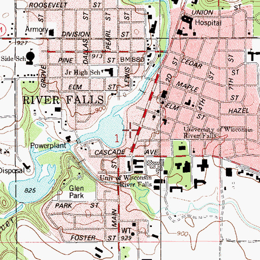 Topographic Map of Riverside Square Shopping Mall, WI