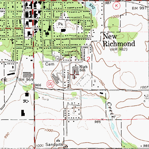 Topographic Map of New Richmond High School, WI