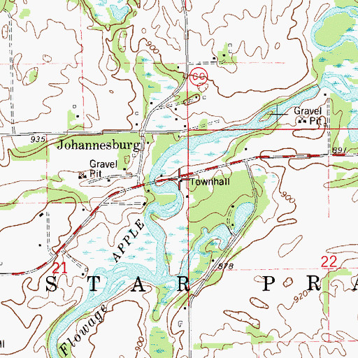 Topographic Map of Star Prairie Townhall, WI