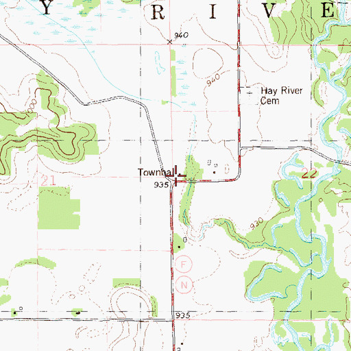 Topographic Map of Hay River Townhall, WI