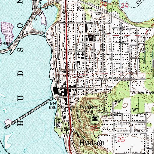 Topographic Map of First Baptist Church, WI