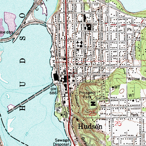 Topographic Map of Hudson City Hall, WI