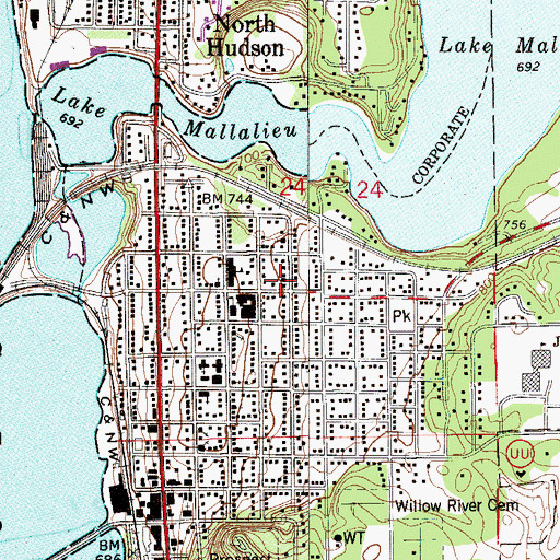 Topographic Map of Trinity Lutheran Church, WI