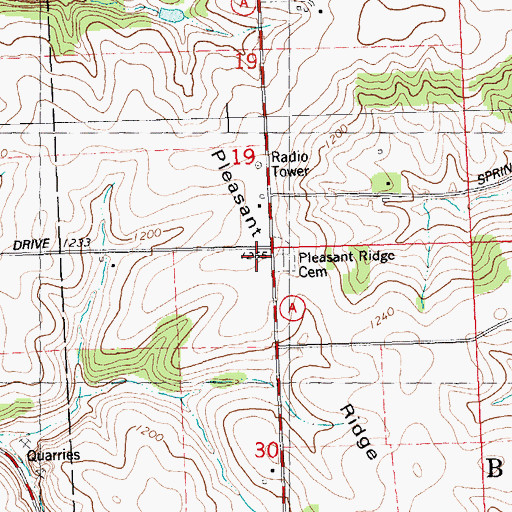 Topographic Map of Pleasant Ridge Cemetery, WI
