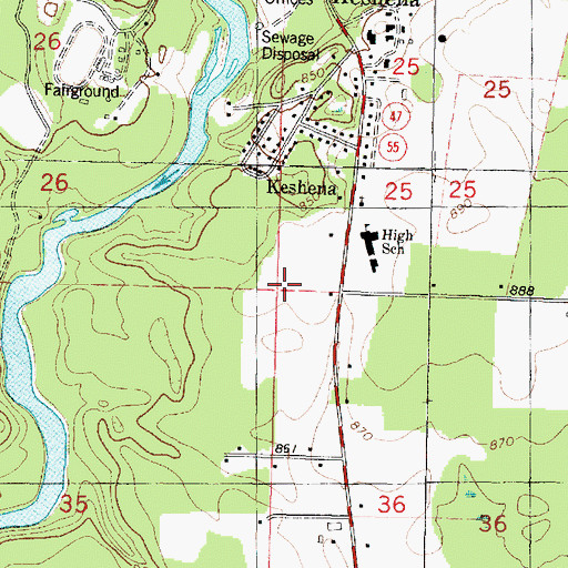 Topographic Map of Menominee Indian High School, WI