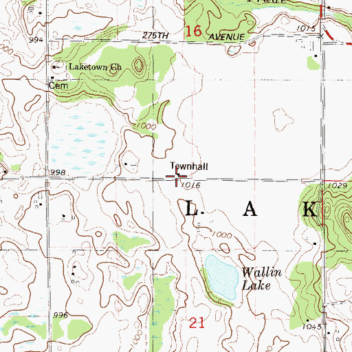 Topographic Map of Laketown Townhall, WI