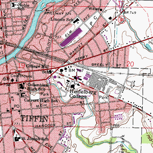 Topographic Map of Brown Residence Hall, OH