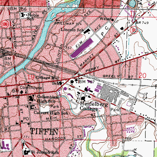 Topographic Map of Castle Gymnasium, OH