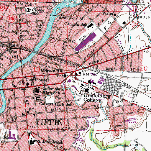 Topographic Map of College Hall, OH