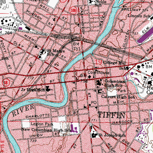 Topographic Map of Tiffin Fire and Rescue Division Station 1, OH