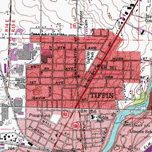 Topographic Map of Tiffin Fire and Rescue Division Station 2, OH