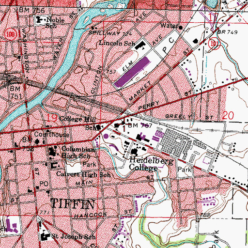 Topographic Map of Founders Hall, OH