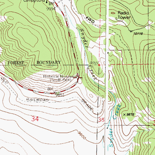 Topographic Map of South Park Historical Monument, CO