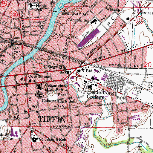 Topographic Map of Pfleiderer Center for Religion and Humanities, OH