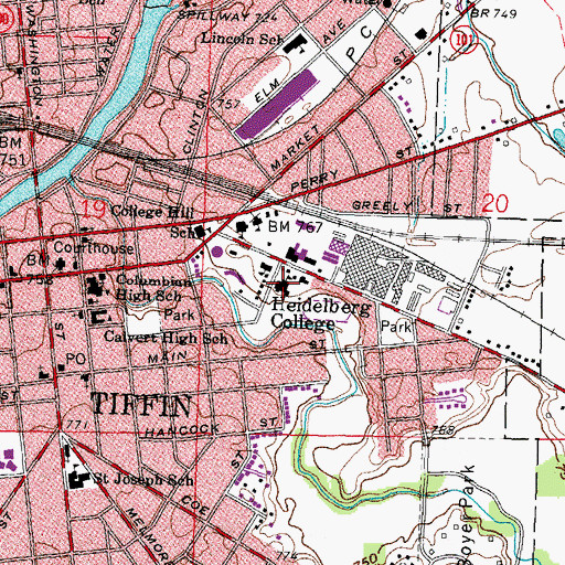 Topographic Map of Seiberling Gymnasium, OH
