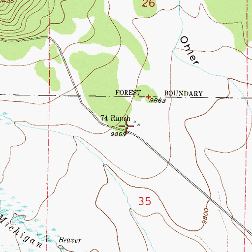 Topographic Map of 74 Ranch, CO