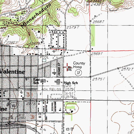 Topographic Map of Cherry County Hospital, NE