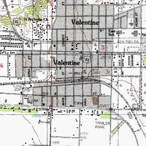 Topographic Map of Valentine Trailhead Park, NE