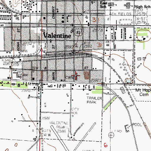 Topographic Map of Valentine Volunteer Fire Department, NE
