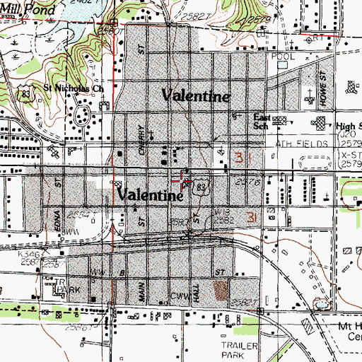 Topographic Map of Valentine Post Office, NE