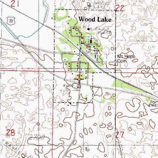 Topographic Map of Wood Lake Post Office, NE