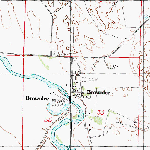 Topographic Map of Brownlee Public School, NE