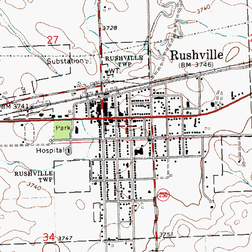 Topographic Map of Rushville Public Library, NE