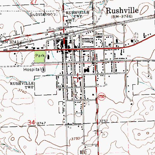 Topographic Map of Rushville Elementary School, NE
