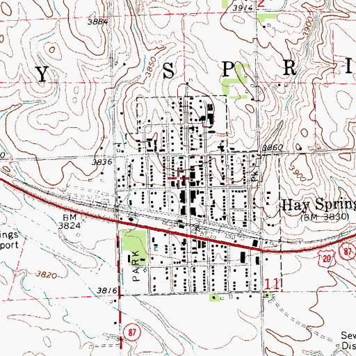 Topographic Map of Hay Springs Post Office, NE