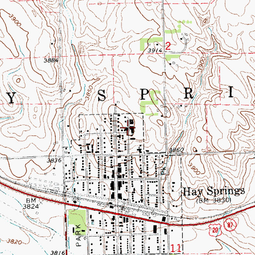 Topographic Map of Hay Springs Elementary School, NE