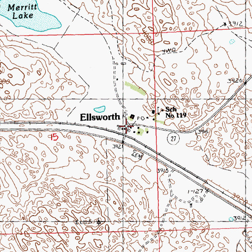 Topographic Map of Ellsworth Post Office, NE