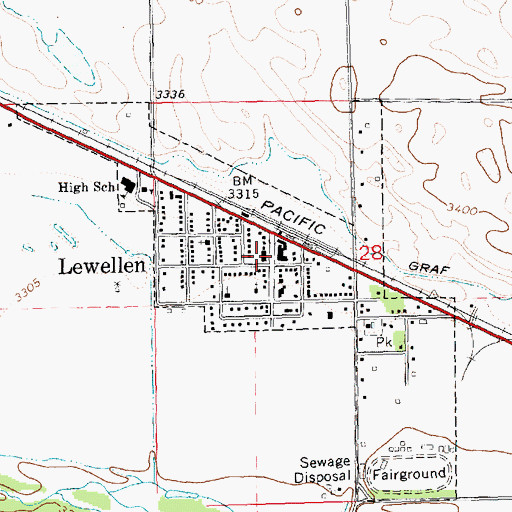 Topographic Map of Lewellen Volunteer Fire Department, NE