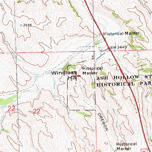 Topographic Map of Windlass Hill Pioneer Homestead Historical Marker, NE