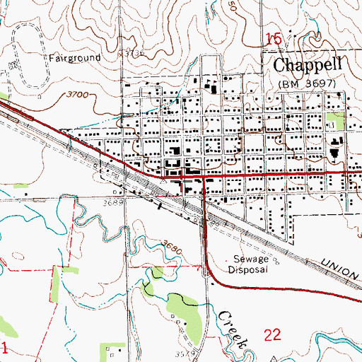 Topographic Map of Chappell Post Office, NE