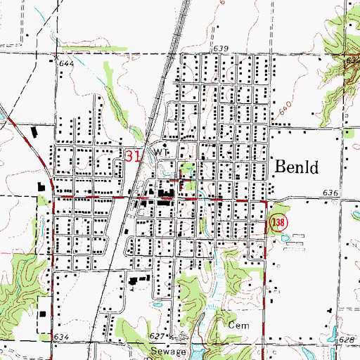 Topographic Map of Benld City Hall, IL