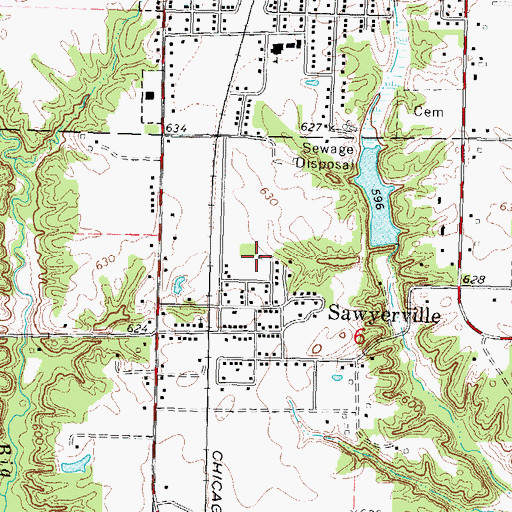 Topographic Map of Sawyerville Public School (historical), IL