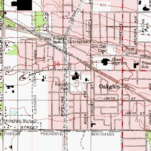 Topographic Map of Oak Glen Elementary School, IL