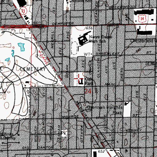 Topographic Map of Oak Park, IL