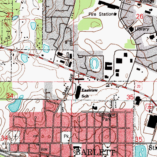 Topographic Map of Oakfield Shopping Center, IL