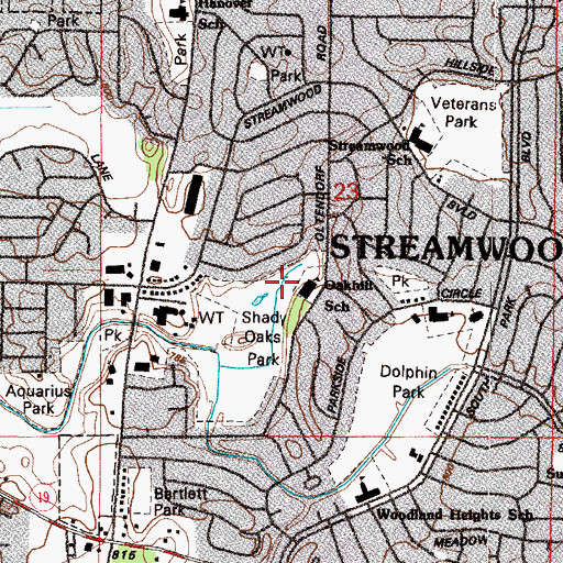 Topographic Map of Oakhill Park, IL