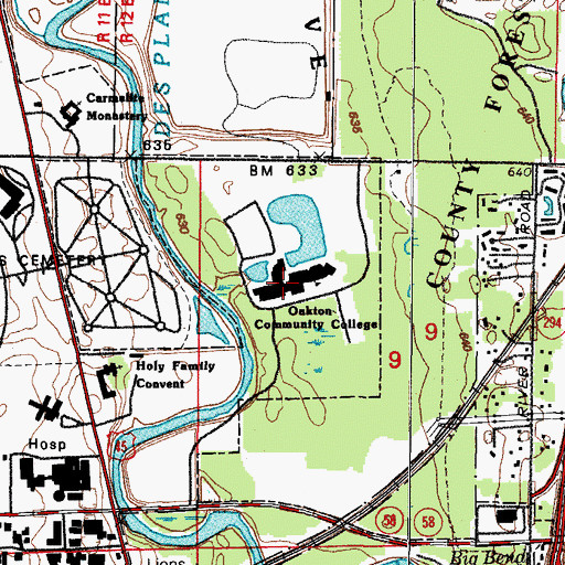 Topographic Map of Oakton Community College - Des Plaines Campus, IL