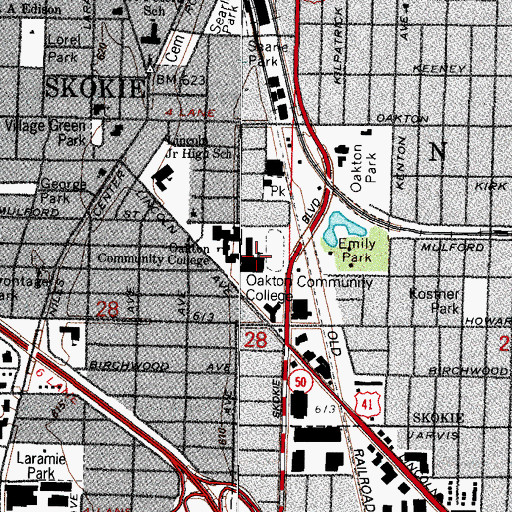 Topographic Map of Oakton Community College, IL