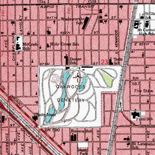 Topographic Map of Oakwoods Cemetery Chapel, IL