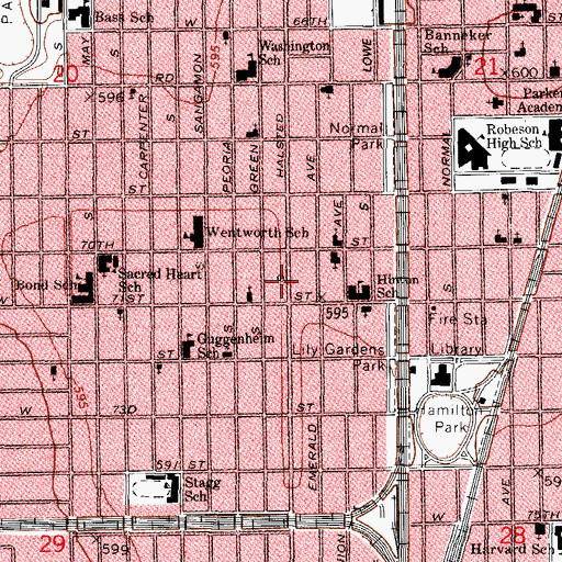 Topographic Map of Ogden Park Congregation of Jehovahs Witnesses, IL