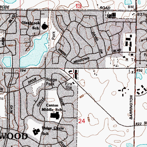Topographic Map of Old Church Plaza Shopping Center, IL