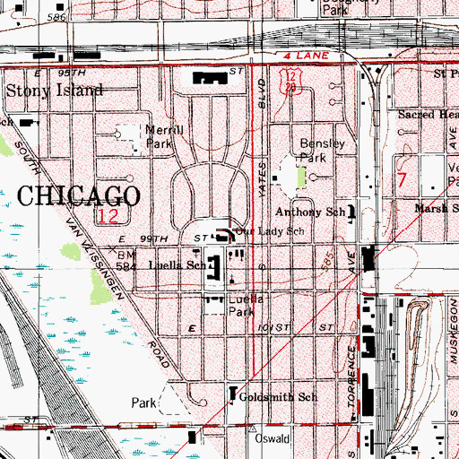 Topographic Map of Our Lady Gate of Heaven Roman Catholic Church, IL