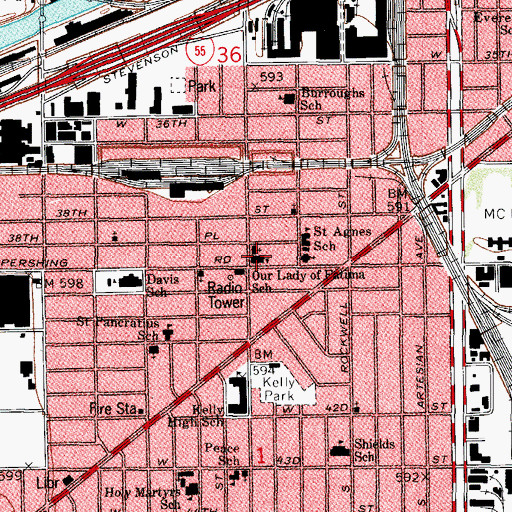Topographic Map of Our Lady of Fatima School, IL