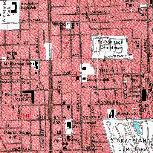 Topographic Map of Our Lady of Lourdes Roman Catholic Church, IL