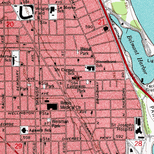Topographic Map of Our Lady of Mount Carmel Roman Catholic Church, IL