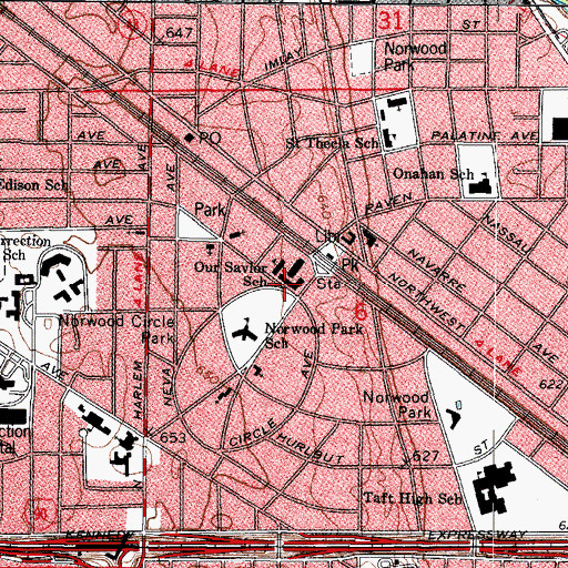 Topographic Map of Our Saviour Lutheran Church of Norwood Park, IL